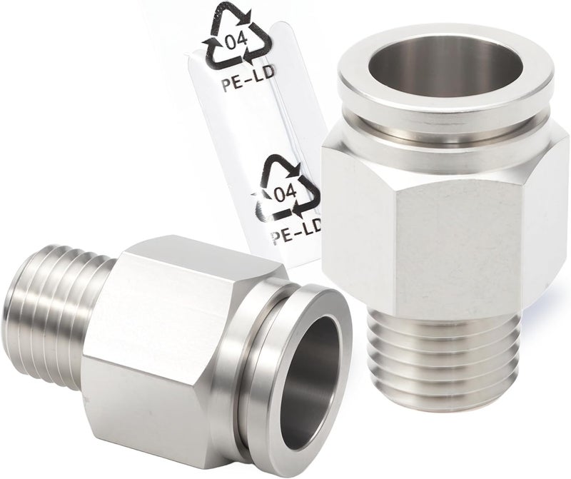 MSAEIQUN Stainless Steel 1/2 Air hose fittings, Push to Connect Air fittings Male Straight 1/2 Inch Tube OD x 1/4 NPT Thread Fitting (Pack of 2) - Image 1
